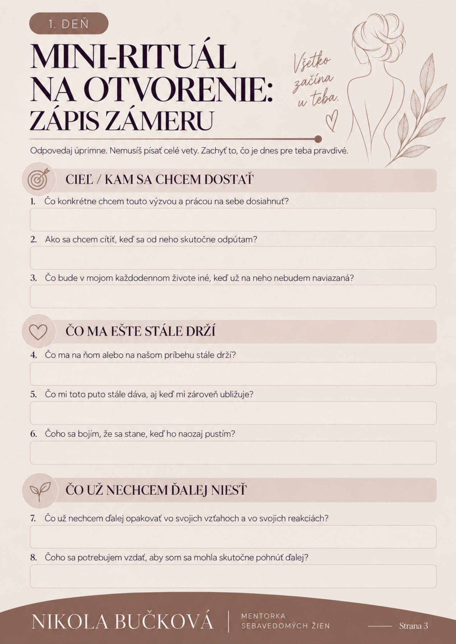 Ukážka pracovného listu — Zápis zámeru
